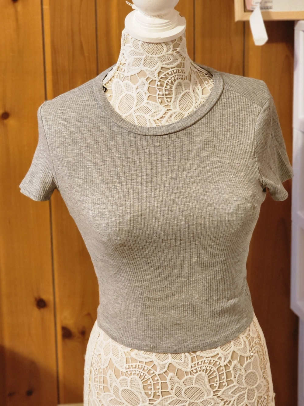 Slim Ribbed Crop Tee - Gray
